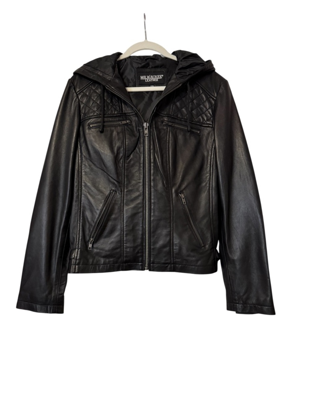 Milwaukee leather Quilted  Hooded  moto Jacket nwot